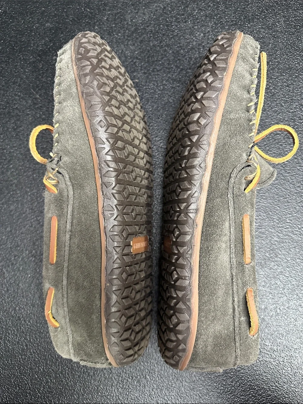 Minnetonka Grey Suede Moccasin Loafers with Tan Laces size 10 W